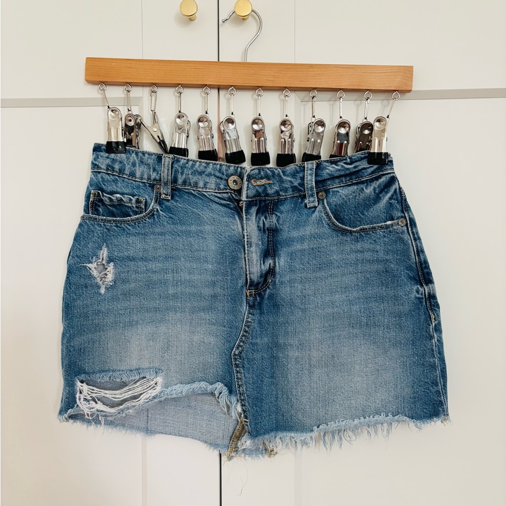 PAIGE Denim Blue Frayed Mini Skirt